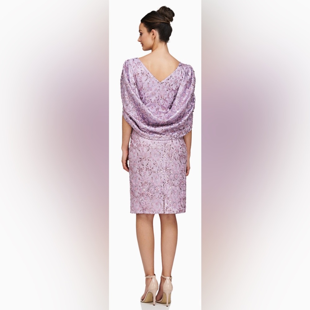 JS Collection Lavender Jordan Column Cape Sequin Evening Dress Size 14 - Picture 9 of 9
